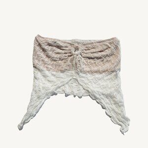 Shein White & Cream Strapless Y2K Flowy Textured Crop Top Size Small